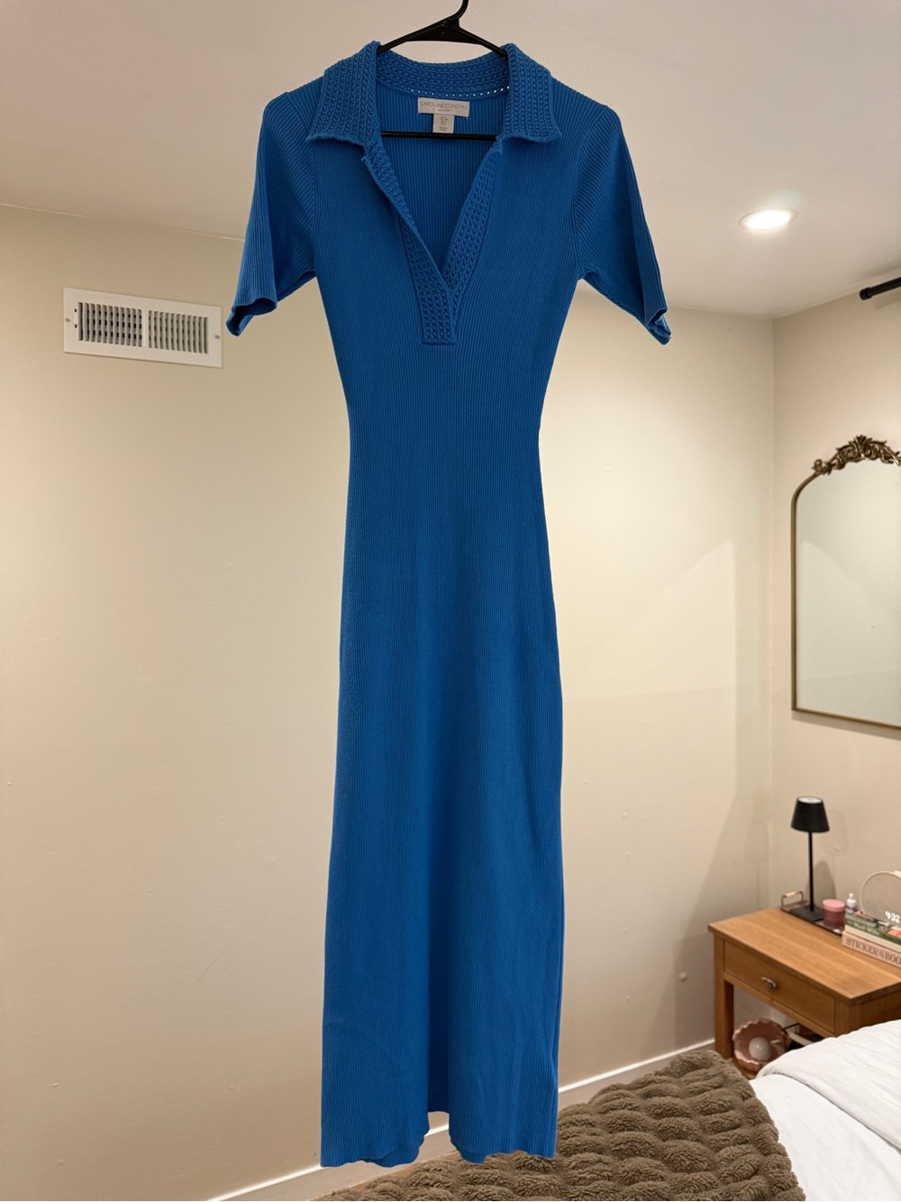 Caroline Constas Bright Blue Knit Polo Maxi Dress